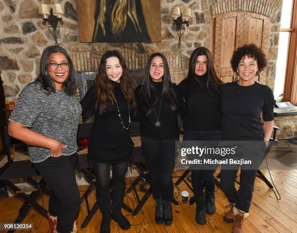 Darrien Gipson, and filmmakers Nina Yang Bongiovi, Nikki Silver, Robbie Brenner, and Stephanie Allain speak during WanderLuxxe House presents "Women...