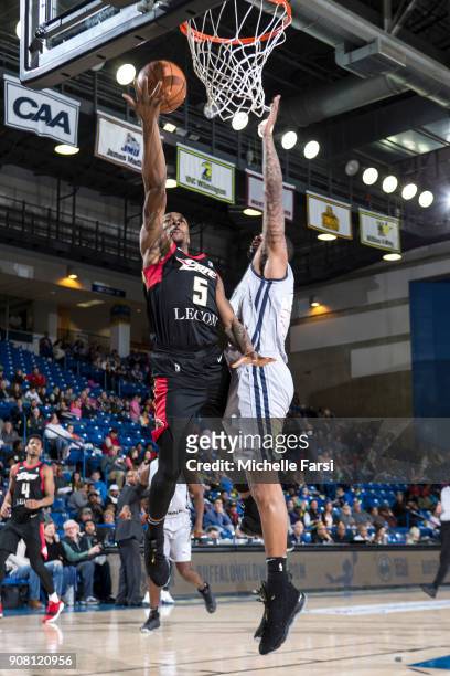 Tommy Williams of the Erie BayHawks shoots the ball against the Delaware 87ers during an NBA G-League game on January 20, 2018 at the Bob Carpenter...