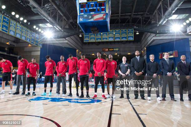 National anthem before the the Delaware 87ers v the Erie BayHawks during an NBA G-League game on January 20, 2018 at the Bob Carpenter Center -...