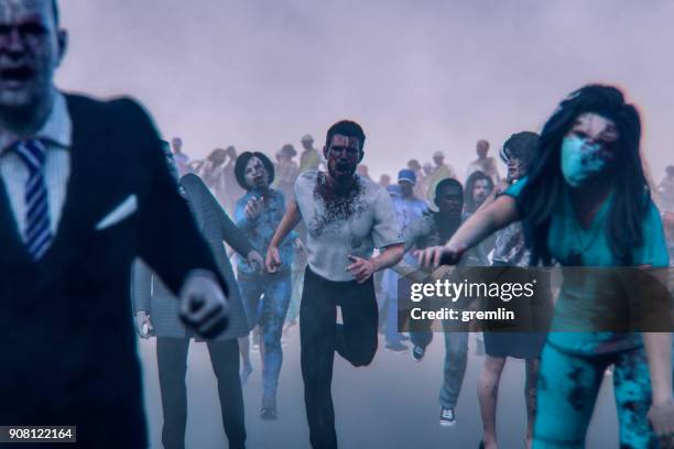 hordes boos walking dead zombies - zombie stockfoto's en -beelden