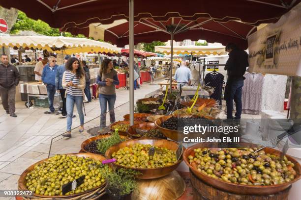 french riviera olives vendor - cassis fruit stock pictures, royalty-free photos & images