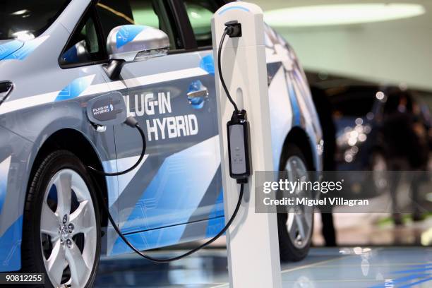 The Toyota Prius Plug-In Hybrid concept car is displayed at the international motor show IAA on September 16, 2009 in Frankfurt am Main, Germany.The...