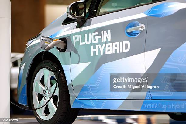 The Toyota Prius Plug-In Hybrid concept car is displayed at the international motor show IAA on September 16, 2009 in Frankfurt am Main, Germany.The...