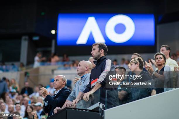 Coaches ANDRE AGASSI and RADEK STEPANEK during day six match of the 2018 Australian Open on January 20, 2018 at Melbourne Park Tennis Centre...