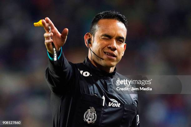 Roberto Rios, Central Referee, in aciton during the third round match Pachuca and Lobos BUAP as part of Torneo Clausura 2018 Liga MX between at...