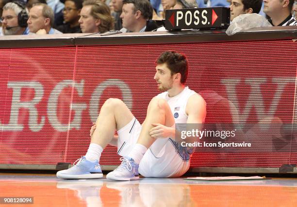 North Carolina Tar Heels guard Andrew Platek sits on the side of the court waiting to get into the game. The North Carolina Tar Heels hosts the...