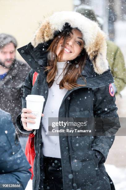 Actress Aubrey Plaza walks in Park City on January 20, 2018 in Park City, Utah.