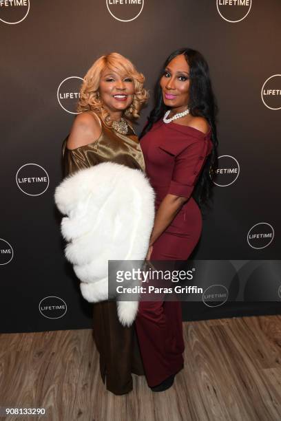 Evelyn Braxton and Towanda Braxton attend "Faith Under Fire: The Antoinette Tuff Story" red carpet screening at Woodruff Arts Center on January 20,...