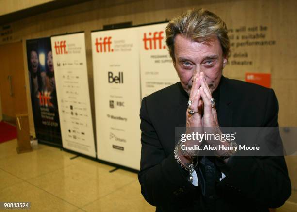 French singer/actor Johnny Hallyday attends the "Vengeance" Premiere held at the Ryerson Theatre during the 2009 Toronto International Film Festival...