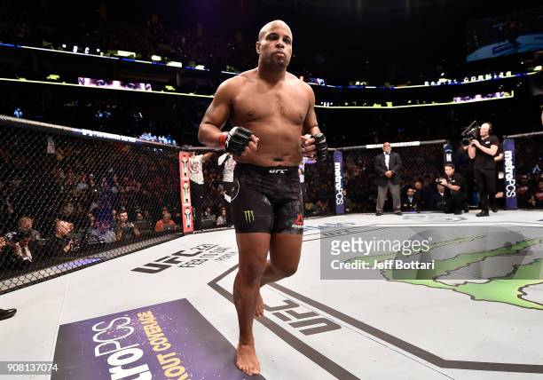 Daniel Cormier prepares to fight Volkan Oezdemir of Switzerland for the light heavyweight championship bout during the UFC 220 event at TD Garden on...