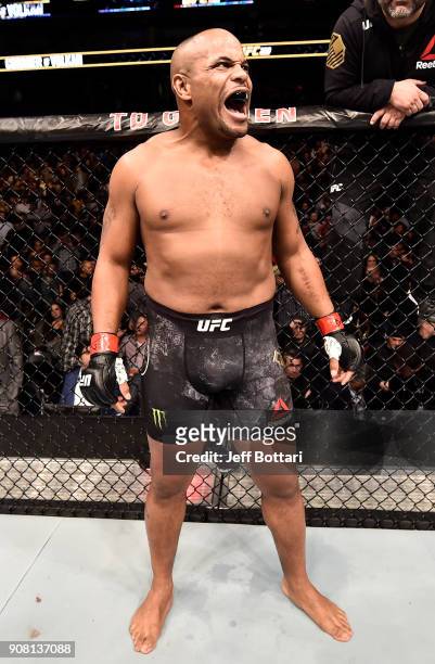 Daniel Cormier prepares to fight Volkan Oezdemir of Switzerland for the light heavyweight championship bout during the UFC 220 event at TD Garden on...