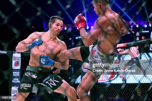 Rory MacDonald and Douglas Lima in their Welterweight World Title fight at Bellator 192 at The Forum on January 20, 2018 in Inglewood, California....