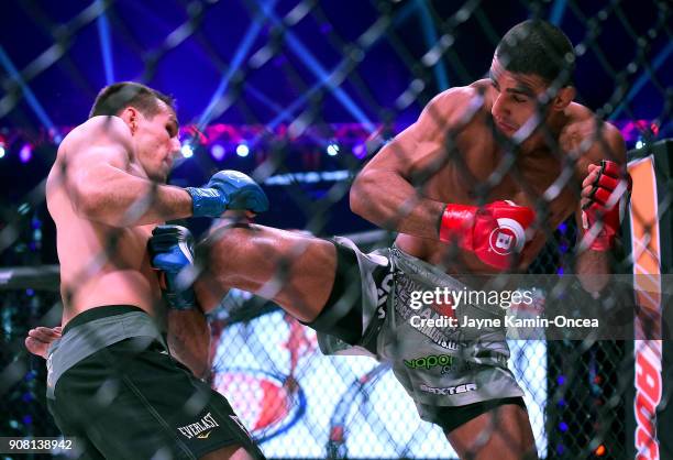 Rory MacDonald and Douglas Lima in their Welterweight World Title fight at Bellator 192 at The Forum on January 20, 2018 in Inglewood, California....
