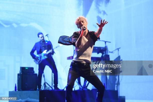 Jessica Chastain" Episode 1736 -- Pictured: Musical Guest Troye Sivan performs "My My My" in Studio 8H on Saturday, January 20, 2018 --