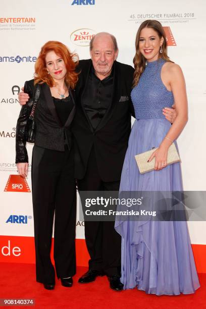 Ralph Siegel, his girlfriend Laura Kaefer and his daughter Alana Siegel attend the German Film Ball 2018 at Hotel Bayerischer Hof on January 20, 2018...