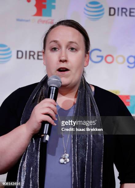 Google's Courtney McCarthy speaks before the Bentonville Film Festival and Google present the second annual Cocktails and Conversation event held at...
