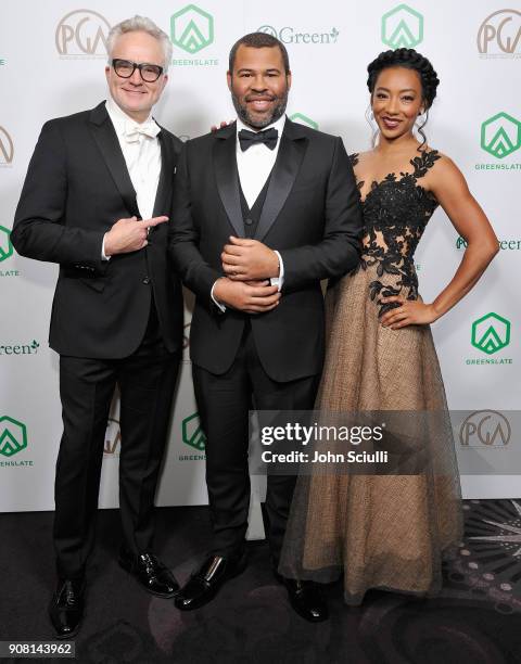 Bradley Whitford, Jordan Peele and Betty Gabriel attend the 29th Annual Producers Guild Awards supported by GreenSlate at The Beverly Hilton Hotel on...