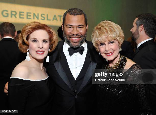 Kat Kramer, Jordan Peele and Karen Kramer attend the 29th Annual Producers Guild Awards supported by GreenSlate at The Beverly Hilton Hotel on...