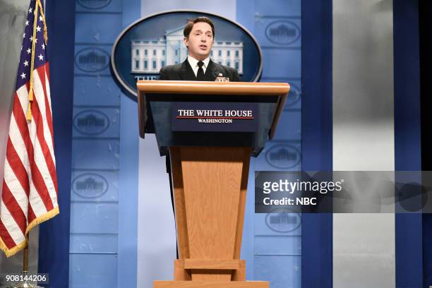 Jessica Chastain" Episode 1736 -- Pictured: Beck Bennet as White House physician Dr. Ronny Jackson during "Trump Doctor Press Conference Cold Open"...