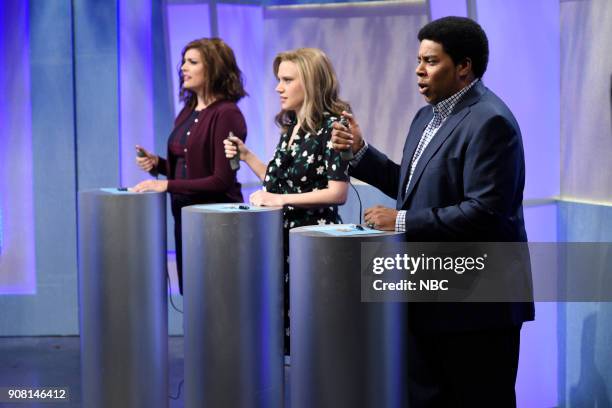 Jessica Chastain" Episode 1736 -- Pictured: Cecily Strong, Kate McKinnon, Kenan Thompson during "What Even Matters Anymore" in Studio 8H on Saturday,...