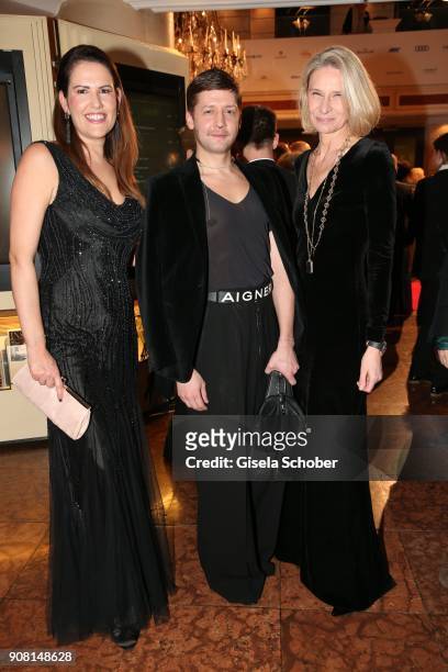 Doreen Amblung, chief designer of Aigner, Christian Beck and CEO Aigner Sibylle Schoen during the German Film Ball 2018 at Hotel Bayerischer Hof on...