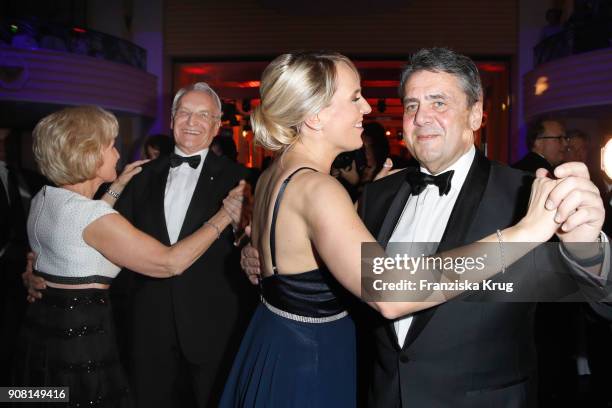 Edmund Stoiber, his wife Karin Stoiber, Sigmar Gabriel and his wife Anke Stadler during the German Film Ball 2018 at Hotel Bayerischer Hof on January...