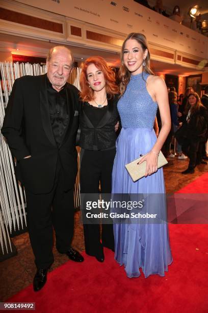 Ralph Siegel and his girlfriend Laura Kaefer and daughter Alana Siegel during the German Film Ball 2018 party at Hotel Bayerischer Hof on January 20,...