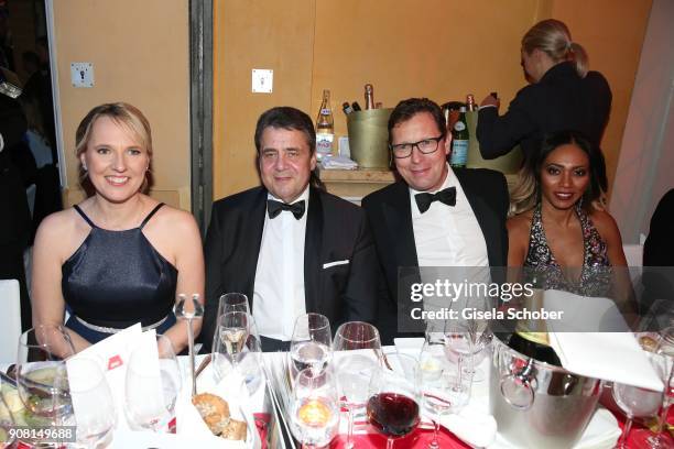 Minister Sigmar Gabriel and his wife Anke Stadler, Editor in chief of Bunte Robert Poelzer and his wife Vivien Poelzer during the German Film Ball...