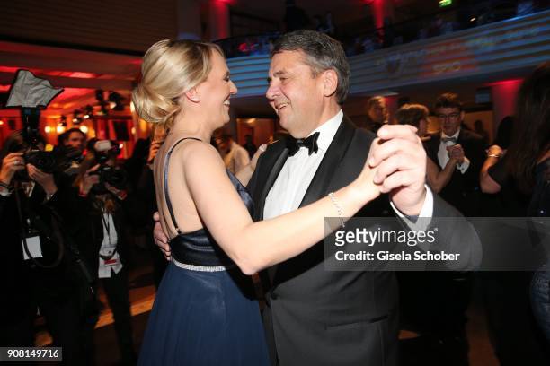 Minister Sigmar Gabriel and his wife Anke Stadler dance during the German Film Ball 2018 party at Hotel Bayerischer Hof on January 20, 2018 in...