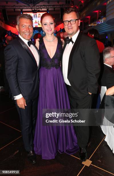 Jeweler Thomas Jirgens, Juwelenschmiede, Barbara Meier and Torsten Koch during the German Film Ball 2018 party at Hotel Bayerischer Hof on January...