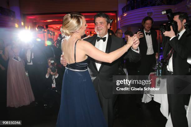 Minister Sigmar Gabriel and his wife Anke Stadler dance during the German Film Ball 2018 party at Hotel Bayerischer Hof on January 20, 2018 in...