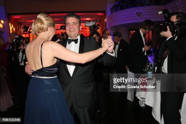 Minister Sigmar Gabriel and his wife Anke Stadler dance during the German Film Ball 2018 party at Hotel Bayerischer Hof on January 20, 2018 in...