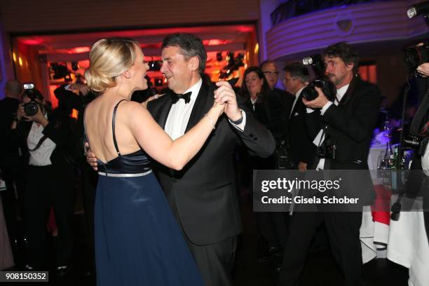 Minister Sigmar Gabriel and his wife Anke Stadler dance during the German Film Ball 2018 party at Hotel Bayerischer Hof on January 20, 2018 in...