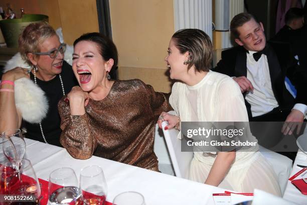 Doris Doerrie, Hannelore Elsner and Jella Haase during the German Film Ball 2018 party at Hotel Bayerischer Hof on January 20, 2018 in Munich,...