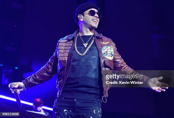 Yandel performs onstage during Calibash Los Angeles 2018 at Staples Center on January 20, 2018 in Los Angeles, California.