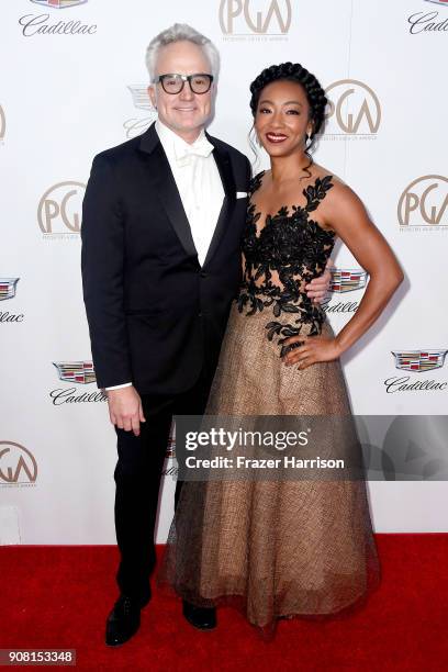 Bradley Whitford and Betty Gabriel attend the 29th Annual Producers Guild Awards at The Beverly Hilton Hotel on January 20, 2018 in Beverly Hills,...