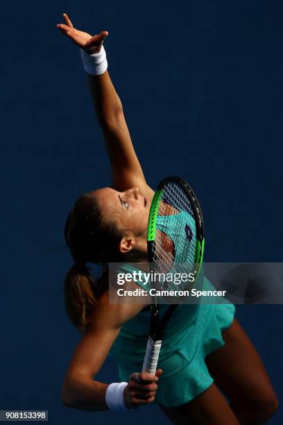 Petra Martic of Croatia serves in her fourth round match against Elise Mertens of Belgium on day seven of the 2018 Australian Open at Melbourne Park...