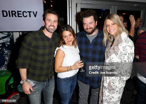 Rob McElhenney, Gia Ruiz, Danny McBride, and Katilin Olson attend "Arizona" cocktail party at DIRECTV Lodge presented by AT&T during Sundance Film...