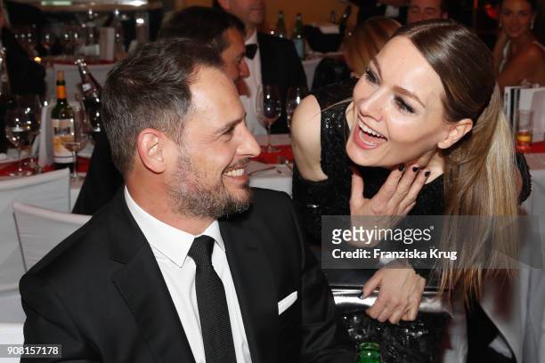 Moritz Bleibtreu and Martina Hill during the German Film Ball 2018 at Hotel Bayerischer Hof on January 20, 2018 in Munich, Germany.