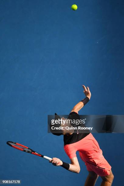 Kyle Edmund of Great Britain serves in his fourth round match against Andreas Seppi of Italy on day seven of the 2018 Australian Open at Melbourne...