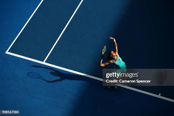 Petra Martic of Croatia serves in her fourth round match against Elise Mertens of Belgium on day seven of the 2018 Australian Open at Melbourne Park...