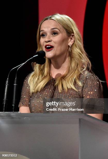 Reese Witherspoon on stage at the 29th Annual Producers Guild Awards at The Beverly Hilton Hotel on January 20, 2018 in Beverly Hills, California.