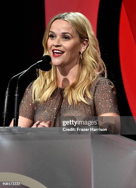 Reese Witherspoon on stage at the 29th Annual Producers Guild Awards at The Beverly Hilton Hotel on January 20, 2018 in Beverly Hills, California.