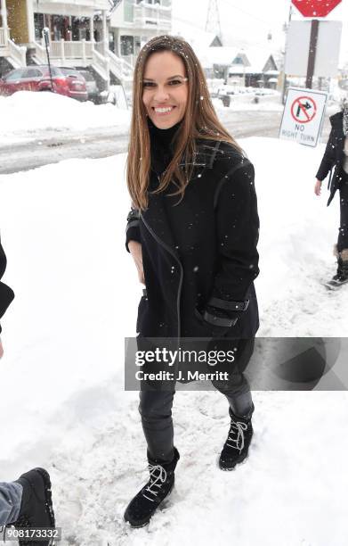 Hilary Swank is seen in SOREL Style Around Park City - Day 2 on January 20, 2018 in Park City, Utah.