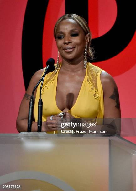 Mary J. Blige on stage at the 29th Annual Producers Guild Awards at The Beverly Hilton Hotel on January 20, 2018 in Beverly Hills, California.