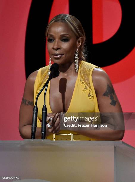Mary J. Blige on stage at the 29th Annual Producers Guild Awards at The Beverly Hilton Hotel on January 20, 2018 in Beverly Hills, California.