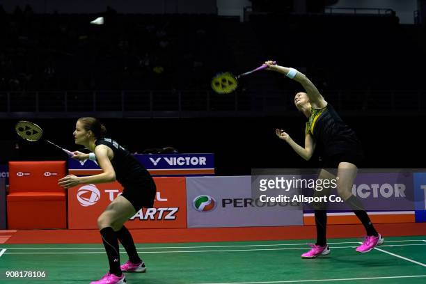 Kamil Rytter Juhl and Christinna Pedersen of Denmark in action against Chen Qingchen and Jia Yifan of China in the Women's Doubles Final during the...