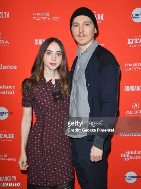 Actor/writer Zoe Kazan and Director Paul Dano attend the 'Wildlife' Premiere during the 2018 Sundance Film Festival at Eccles Center Theatre on...
