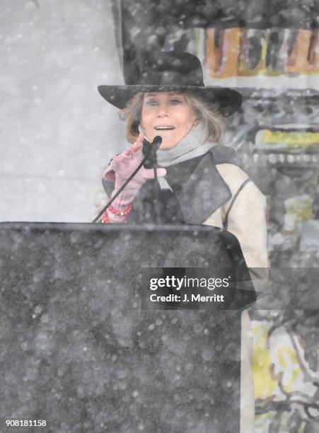 Jane Fonda speaks on stage during the Respect Rally during the Sundance Film Festival on January 20, 2018 in Park City, Utah.