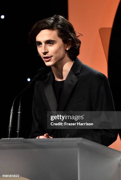 Timothee Chalamet attends the 29th Annual Producers Guild Awards at The Beverly Hilton Hotel on January 20, 2018 in Beverly Hills, California.